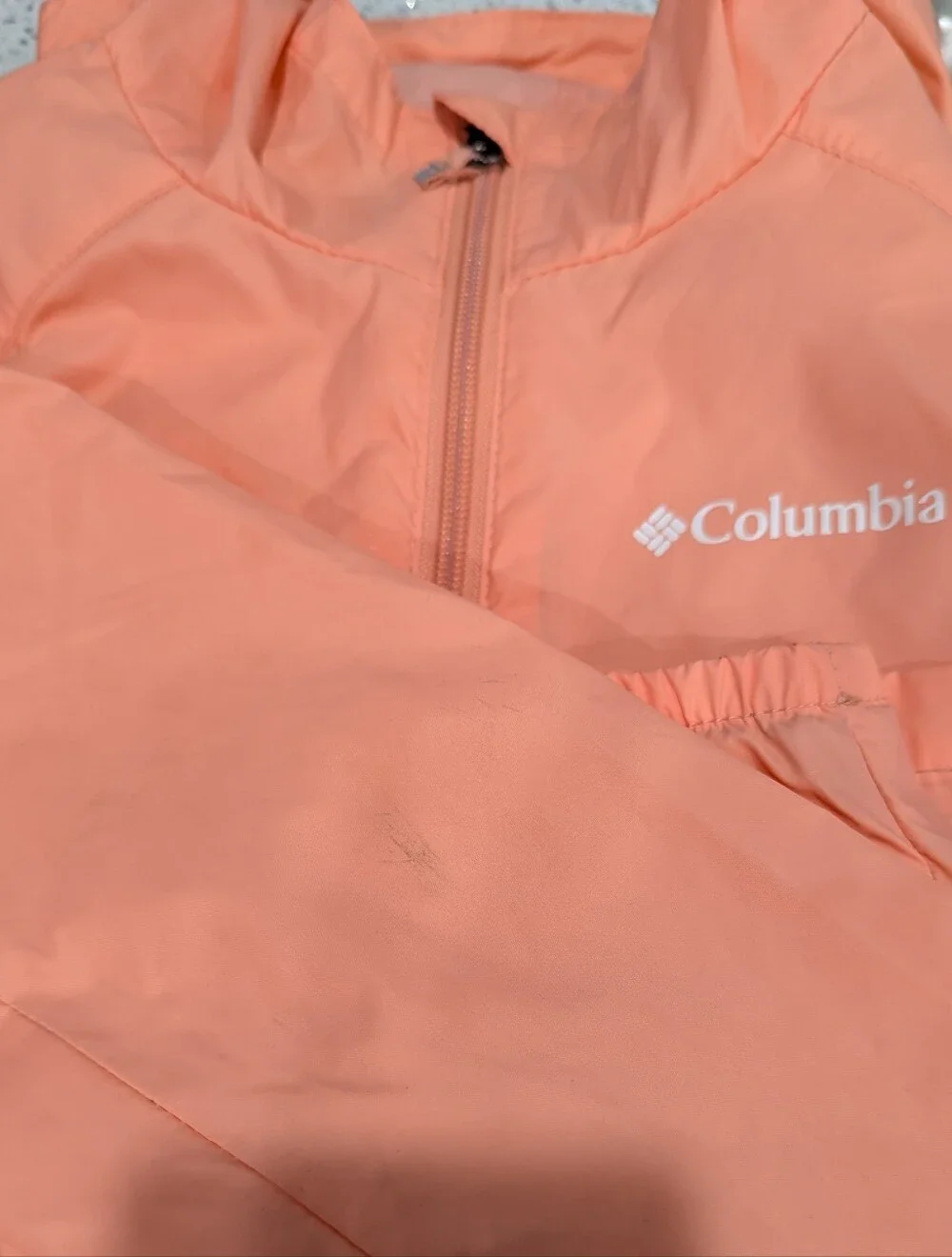 Columbia Kids Windbreaker Jacket Peach Coral Lightweight Packable Girl Medium 10